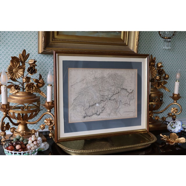 Ivory Antique 1854 A. & C. Black Hand-Colored Map of Switzerland, Framed For Sale - Image 8 of 18