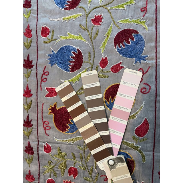 Beige Ivory Silk Suzani Table Runner With Pomegranates For Sale - Image 8 of 8