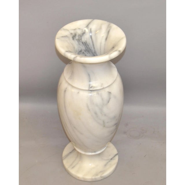 Art Deco Style 20th Century Hand-Carved Veined White Carrara Marble Vase Urn Vessel Italy. This Vase is very heavy and...