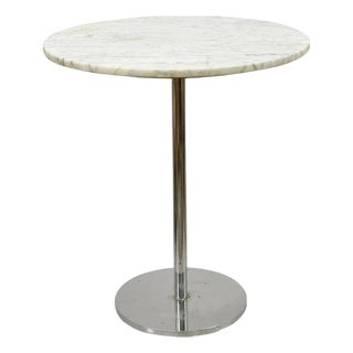 Mid Century Modern Hugh Acton Round Marble Top Chrome Lollipop Drinks Side Table For Sale