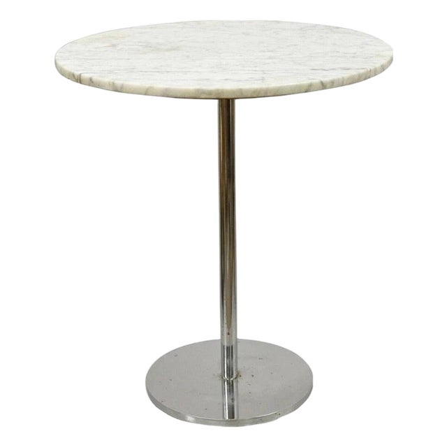 Mid Century Modern Hugh Acton Round Marble Top Chrome Lollipop Drinks Side Table For Sale