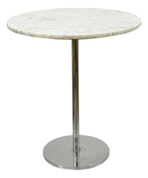 Mid Century Modern Hugh Acton Round Marble Top Chrome Lollipop Drinks Side Table