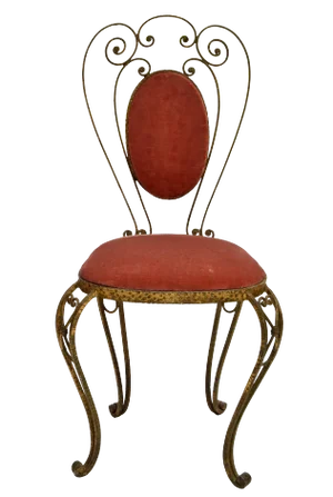 Italian Gilt Wrought Iron Vanity Chair Pink Velvet Upholstery Pier Luigi Colli