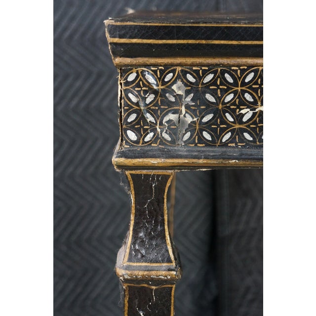Vintage Chinoiserie Black Lacquered Floral Bird Writing Desk Library Table 35" For Sale - Image 14 of 18
