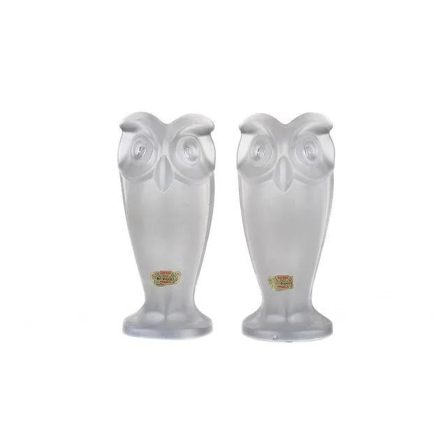 1960s Cofrac Owls Frost Glass Table Lamps - A Pair For Sale