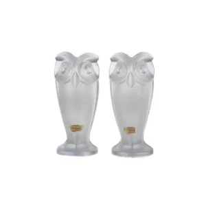 1960s Cofrac Owls Frost Glass Table Lamps - A Pair
