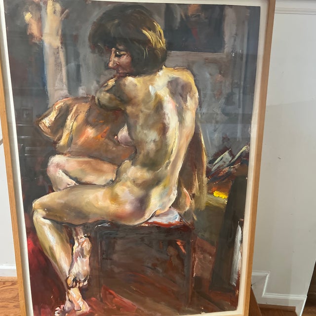 Impressionist 20th Century Oil on Board Framed Signed Depicting View of Naked Lady For Sale - Image 3 of 10
