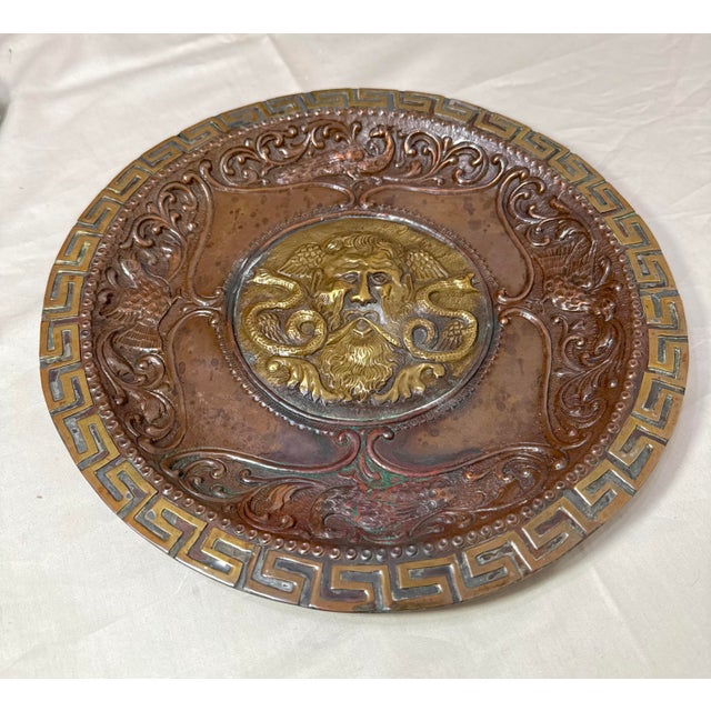 Victorian Antique 19th Century Handmade Thick Copper Brass Relief Wall Plaque Plate For Sale - Image 3 of 9