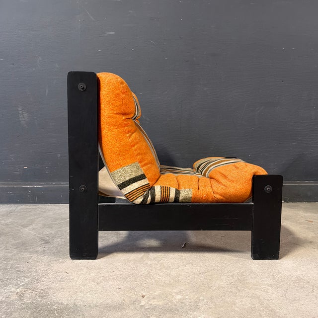 Wood Late 20th Century Orange Striped Danish Postmodern Lounge Chairs For Sale - Image 7 of 12