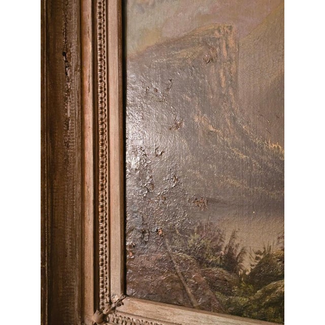 Large Antique Mountain Landscape Painting, Oil on Canvas, C. 1900, Antique Frame For Sale - Image 14 of 16