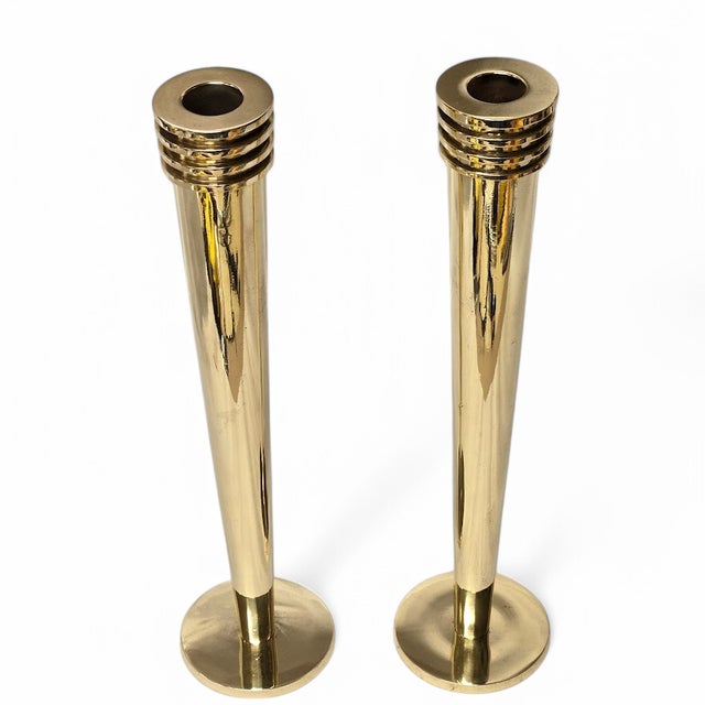 Pair of 1970's Solid Brass Hudson Rissman Art Deco Revival Candlesticks For Sale - Image 4 of 9