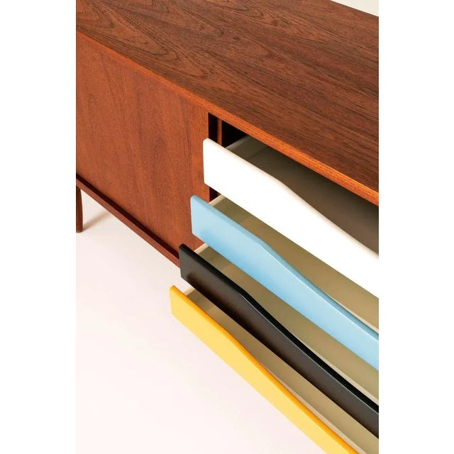 Danish Sideboard in Teak with Colored Drawers by Bruno Hansen For Sale - Image 12 of 16