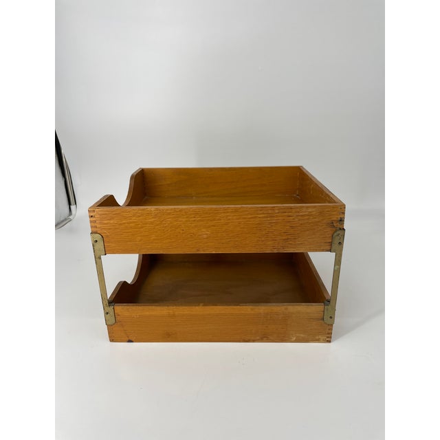Retro Wooden in/Out Desk File Tray For Sale - Image 4 of 9