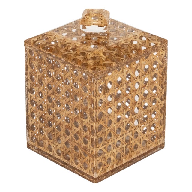 Mid-Century Modern Box in Acrylic and Rattan from Christian Dior, 1970s For Sale