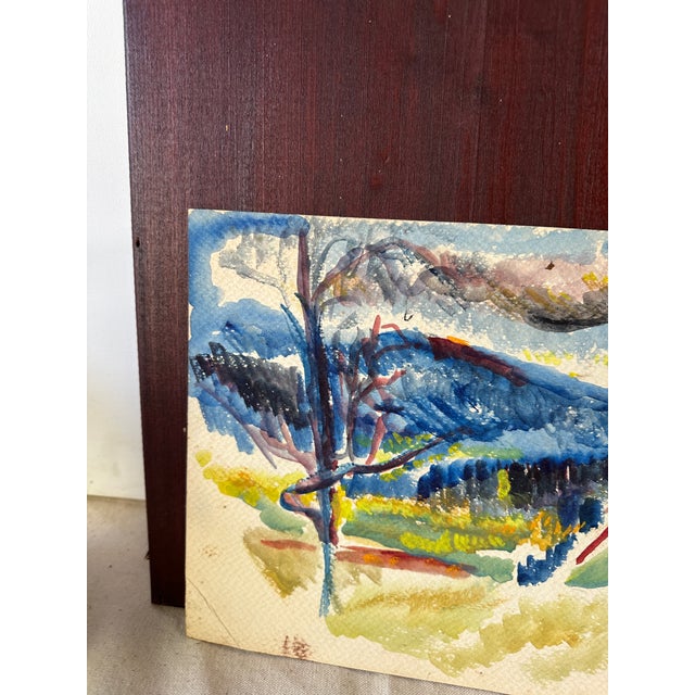 Abstract Vintage Colorful Abstract Mountain Landscape Watercolor Painting For Sale - Image 3 of 7