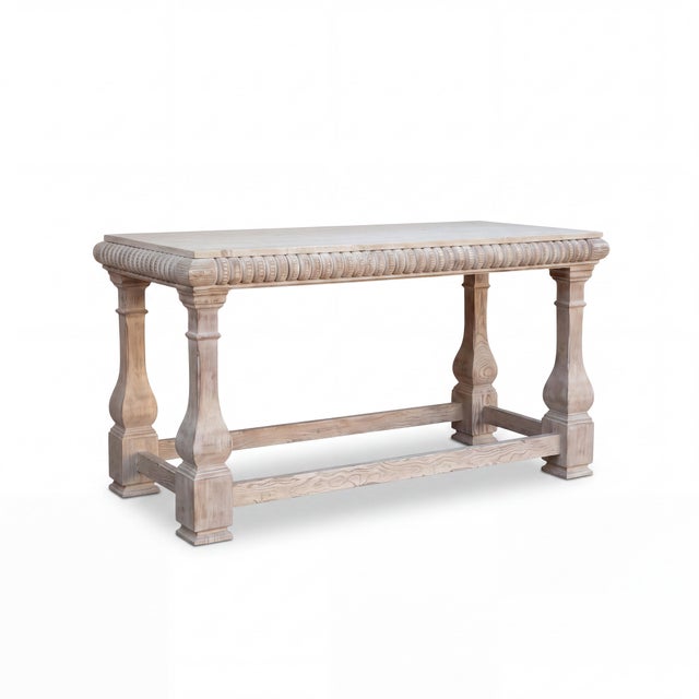 French Baker Furniture Rustic French Style Cerused Marble Top Console Tables - Pair For Sale - Image 3 of 8