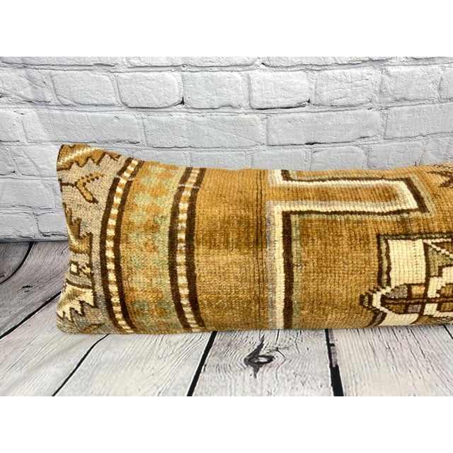 1960s 12 x 46 Lumbar Rug Pillow Artisanal Opulence Turkish Pillow Cushion Cover For Sale - Image 5 of 7