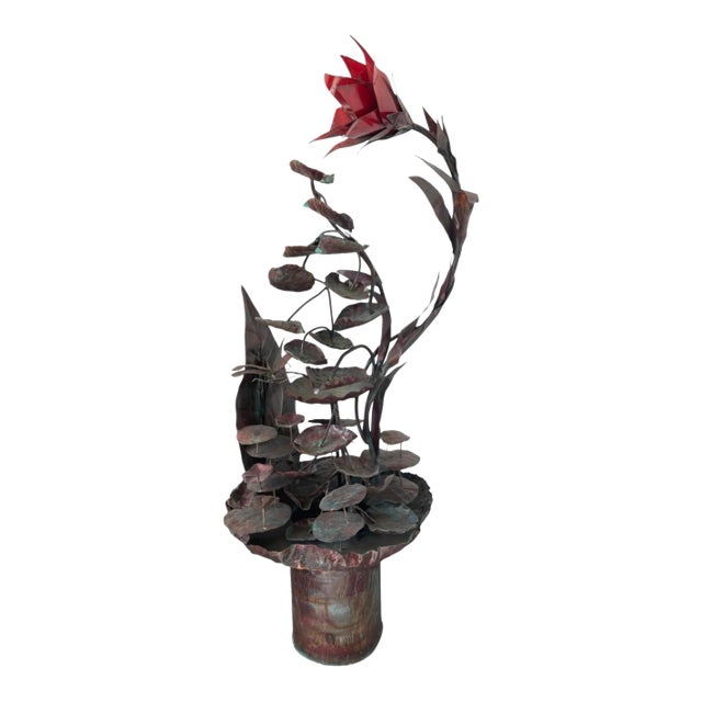 Vintage Copper Lotus & Lily Pad Cascading Fountain For Sale