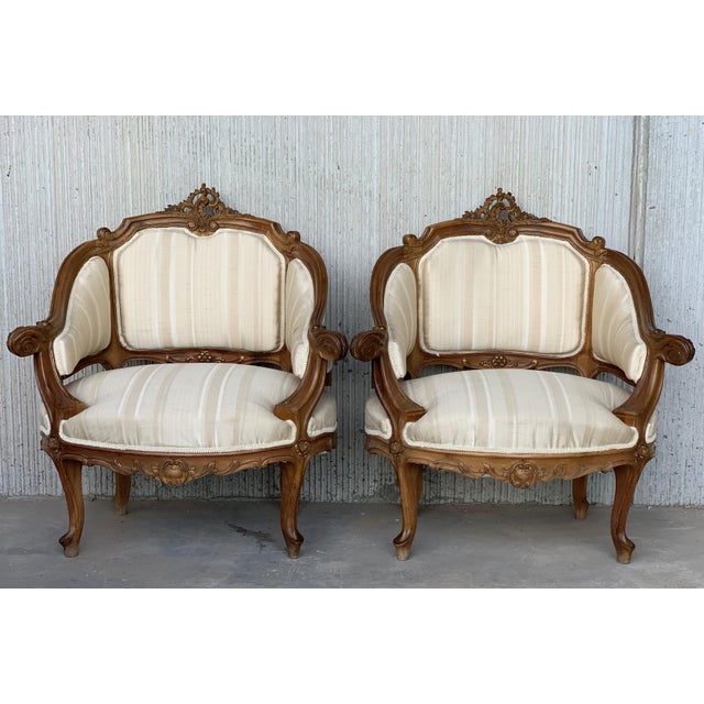 Late 19th Century Pair of Italian Rococó Louis XV Fauteuils or Slipper Chairs For Sale - Image 17 of 18