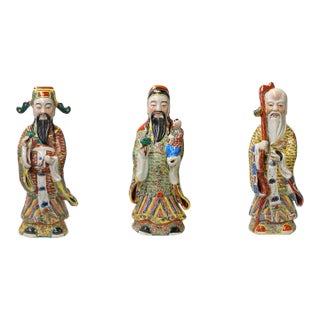 Chinese Canton Color Mixed Fenghsui Fok Lok Shao Figure Set For Sale