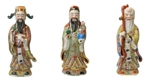 Chinese Canton Color Mixed Fenghsui Fok Lok Shao Figure Set