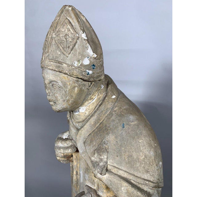 15th Century Limestone Sculpture of a Saintly Bishop - 95 cm - High Period Statue For Sale - Image 12 of 12