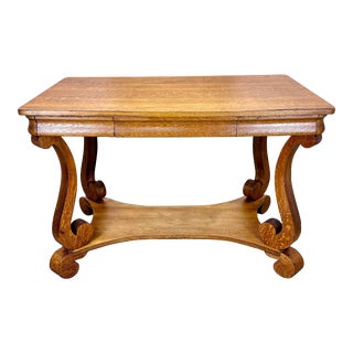 Antique 1930’s Arts & Crafts Empire Oak Library Table / Desk by Mersman Brothers For Sale