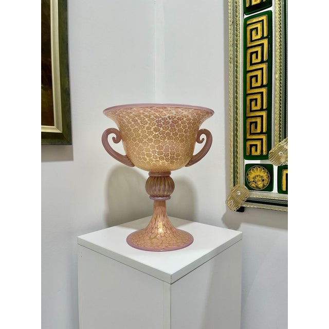 Lovely Millefiore Murano Glass Urn Vase. Beautiful, nearly opalescent pink coloring. A very impressive piece for any room....