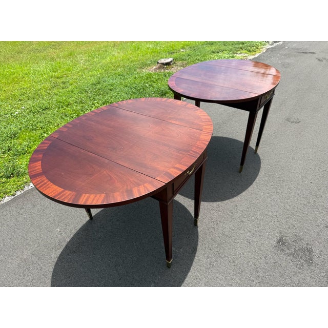 Wood Hepplewhite Vintage Mahogany Drop-Leaf "Pembroke" Side Tables Manufactured by Lineage/Drexel Heritage For Sale - Image 7 of 12