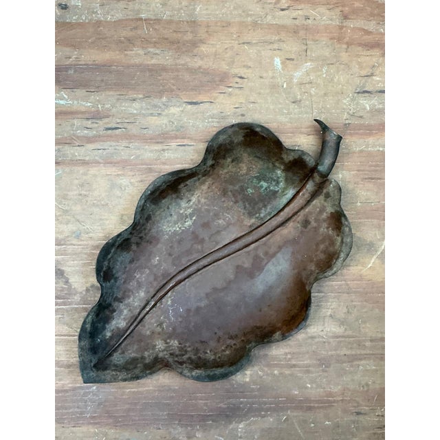 Vintage Italian Patinated Copper Leaf Bowl For Sale - Image 4 of 13