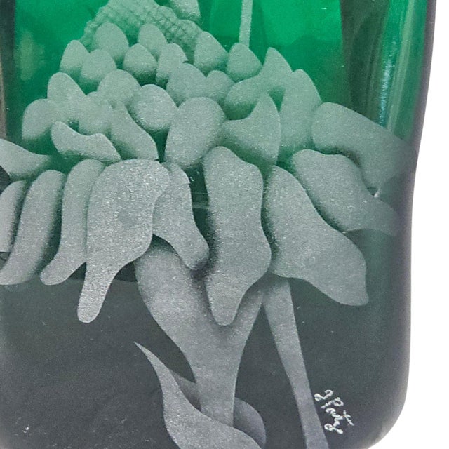 Blenko 8813m Paper Bag Vase Hand Etched by Jennifer Pontz 9.75" For Sale - Image 11 of 14