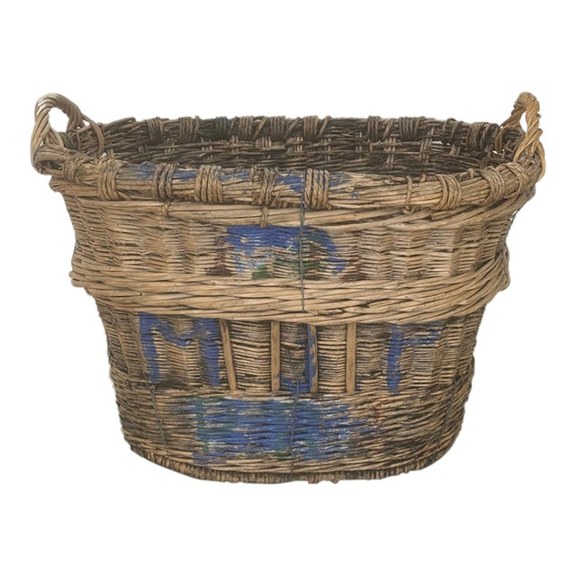 Large ,French , 20 Century Wicker Grape Harvesting Basket With Handles For Sale