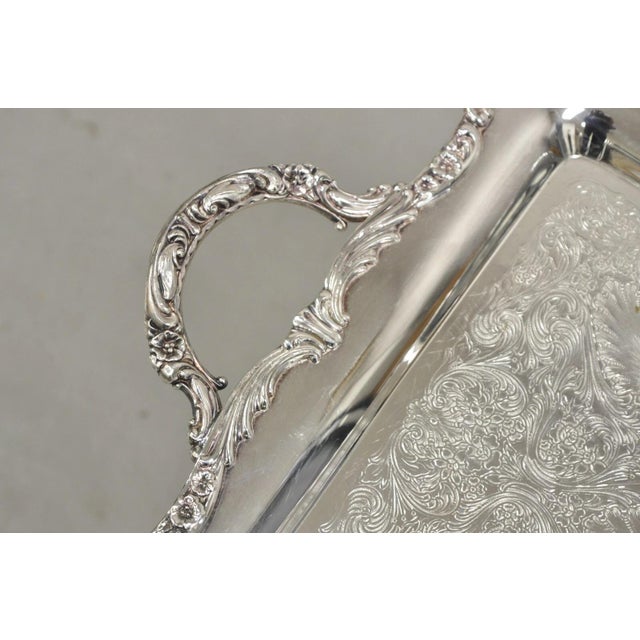 Victorian Vintage Wm Rogers Silver Plated Victorian Twin Handle Serving Platter Tray For Sale - Image 3 of 10