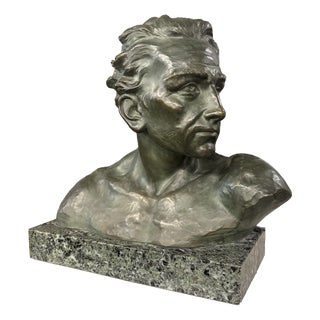 Antique Art Deco Male Bust Sculpture from J. Domisse, 1930s For Sale