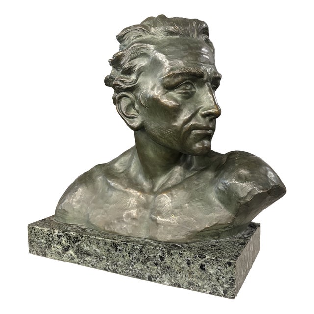 Antique Art Deco Male Bust Sculpture from J. Domisse, 1930s For Sale