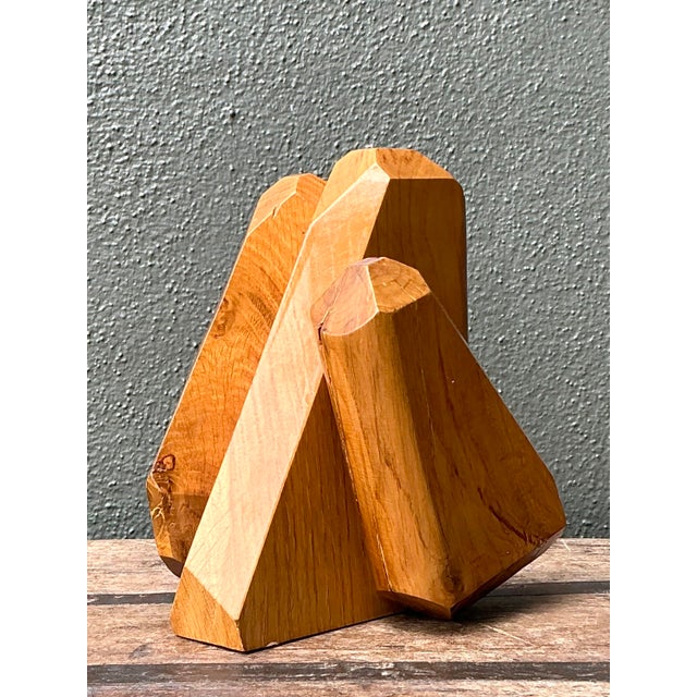 Vintage MCM Faceted Wood Sculpture For Sale - Image 9 of 12