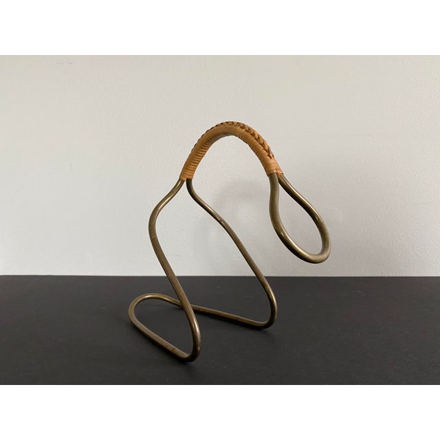 Carl Aubock Brass and Cane Wine Bottle Caddy / Holder Chairish