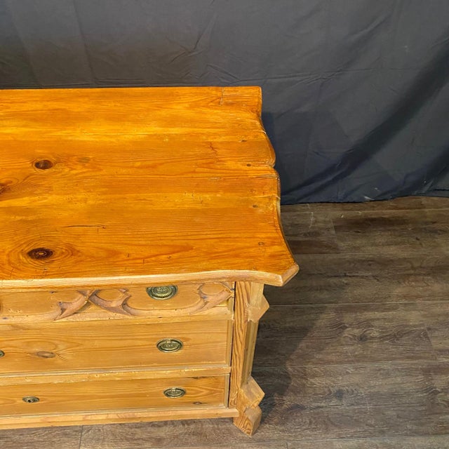 Brown Swedish Gustavian Scrubbed Pine Hand Carved Chest of Drawers For Sale - Image 8 of 18