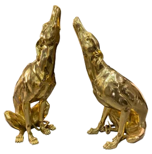 Gilt Bronze Sculptures of Dogs, Set of 2