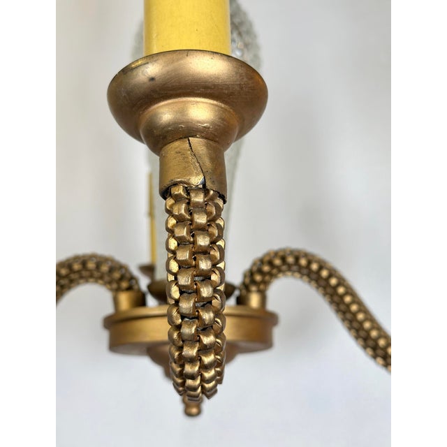 Antique French Art Deco Cut Glass & Brass Chandelier For Sale - Image 9 of 11