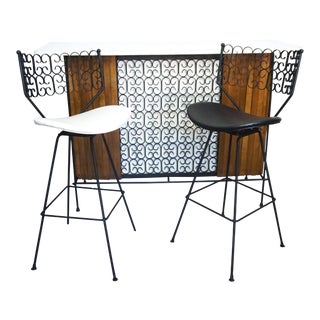 Arthur Umanoff Shaver Howard Grenada Dry Bar & Bar Stools - Set of 3 For Sale