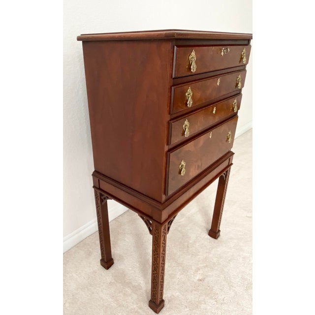 Chippendale Hickory Chair Vintage James River Plantation Chippendale Style Burl Wood Mahogany Silverware Chest Mid 20th Century. For Sale - Image 3 of 15