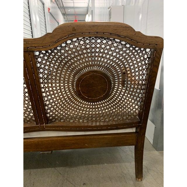 Antique Oak Medallion Cane Back Bench Settee For Sale - Image 14 of 17