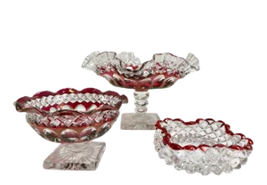 Mixed Mismatched Vintage Red Cranberry Cut to Clear Party Serving or Display Bowls - Set of 3