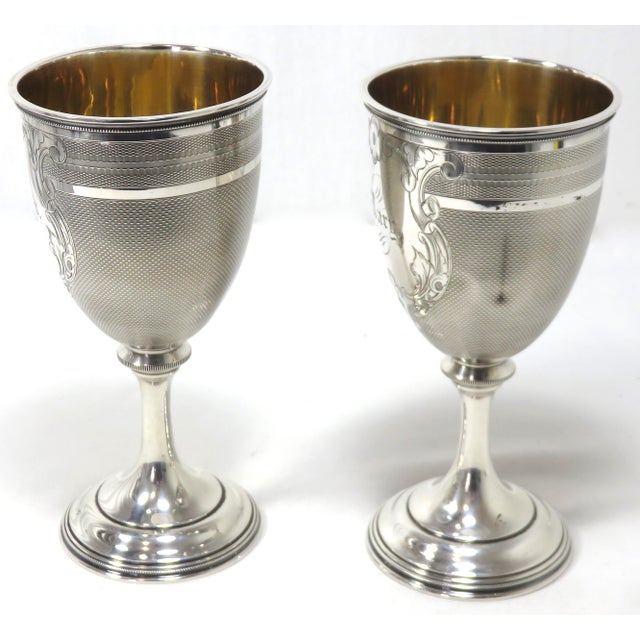 This is a Absolutely Beautiful - Fine Quality Pair of Antique American Coin Silver Wedding Goblets. Early Victorian Era -...