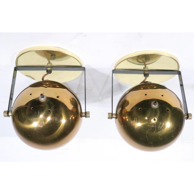 Mid 20th Century Mid Century Brass Ball Pin Up Sconces Wall Light Spotlight Light Table Lamps - Pair For Sale - Image 12 of 14