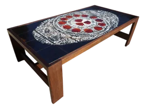 Mid-Century Modern Ceramic and Wengé Coffee Table attributed to Belarti, Belgium, 1970s