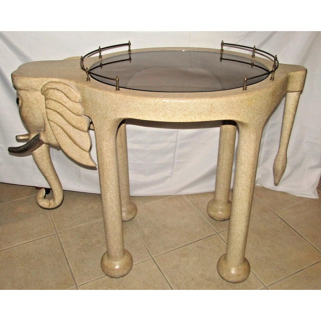 Wood Hand Carved Wood Elephant Rolling Bar Cart Table by Marge Carson Circa 1990s For Sale - Image 7 of 18