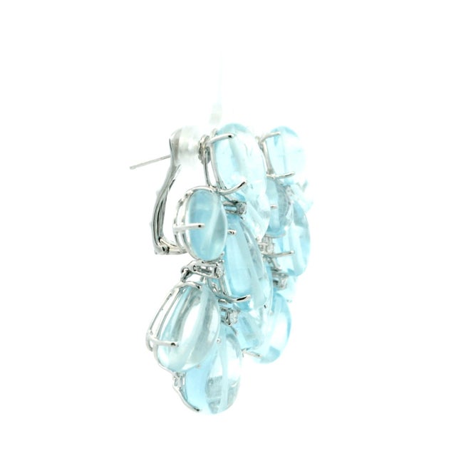 1990s Italian Aquamarine and Diamond Chandelier Earrings in 18k White Gold, Circa 1990, Pair For Sale - Image 5 of 13