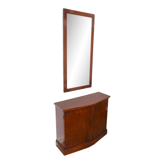 Burlwood Console & Mirror Set 1940s For Sale